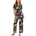 thumbnail image 2 of Unique Bargains Women's Pajama Set Silk Short Sleeves and Pants Floral Satin Sets, 2 of 4