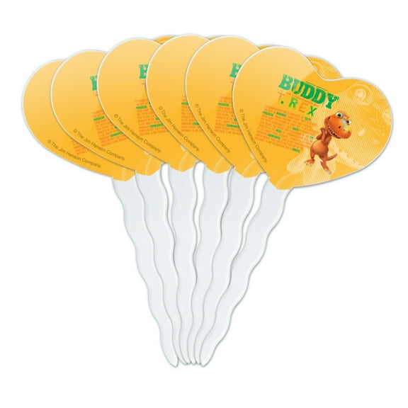 Dinosaur Train Buddy T-Rex Stats Heart Love Cupcake Picks Toppers Decoration Set of 6
