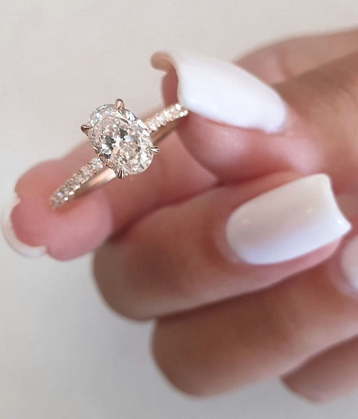 solitaire jewels 1.5CT Oval Moissanit Hidden Halo Engagement Ring For Women, 14K Rose Gold