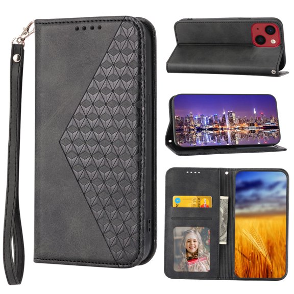 Case for Apple iPhone 14, Magnetic Matte Premium PU Leather Stand Flip Cover with Card Slots and Wallet, Shockproof and Full Body Protection Compatible with iPhone 14 6.1 inch - Black