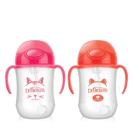 Dr. Brown's Baby's First Straw Cup, 9 Ounce (6m+) - Pink & orange 2 Pack