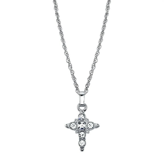1928 Jewelry Clear Crystal Cross Pendant Necklace 16 3 Extender