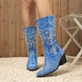 thumbnail image 2 of Denim Cowboy Boots for Women Pointed Toe Western Embroidery Booties Trendy Heeled Mid Calf Cowgirl Boots, 2 of 7