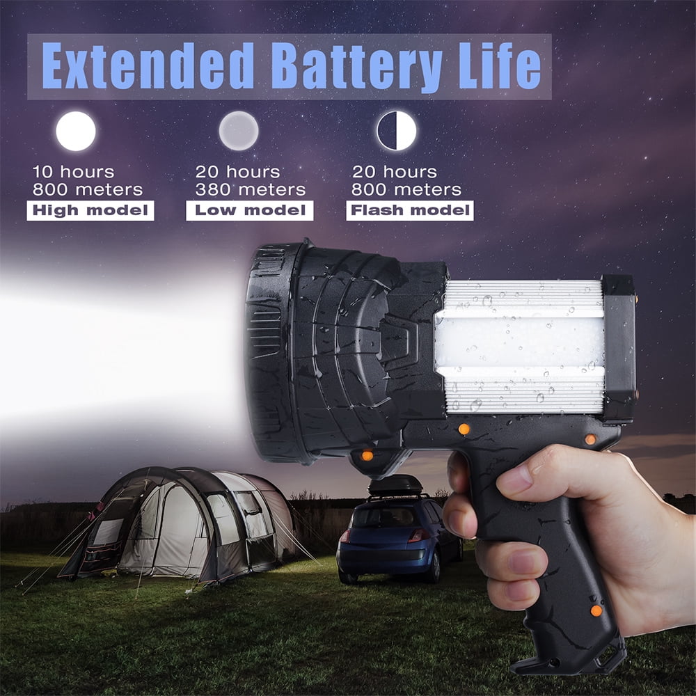 YIERBLUE Rechargeable Spotlight 300000 Lumen LED Long Battery Flashlight, Silver
