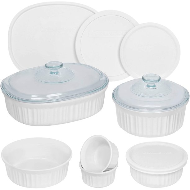 CorningWare French White Round and Oval Ceramic Bakeware, 12Piece