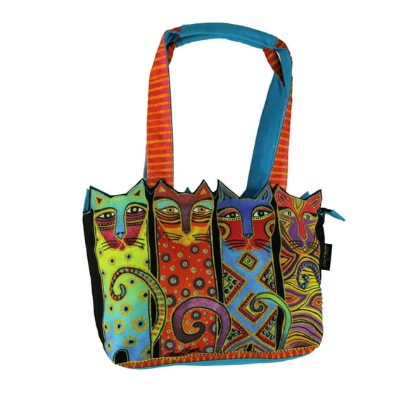 Laurel Burch Feline Clan Colorful Medium Canvas Tote Bag