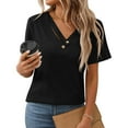 thumbnail image 4 of QUNYINEY Short Sleeve Tshirts Shirts for Women Casual Solid V Neck Tops Pullover Loose Button Ribbed Cut Out Shirts, 4 of 8