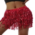 thumbnail image 1 of Jupe Ventre pour Femmes Jupe Mini à Franges Pailletées avec Sangles de Taille Réglables pour Danse Performance Rave Party, 1 of 8