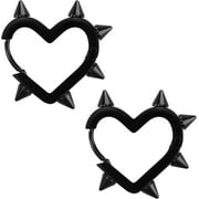 Black Heart Spike Hoop Earrings: Heart-Shaped, Stainless Steel, Gothic, Punk, Grunge, Emo, Y2K Style[s8477]