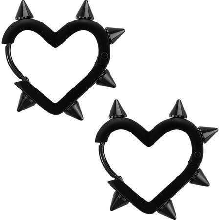 Black Heart Spike Hoop Earrings: Heart-Shaped, Stainless Steel, Gothic, Punk, Grunge, Emo, Y2K Style[s8477]