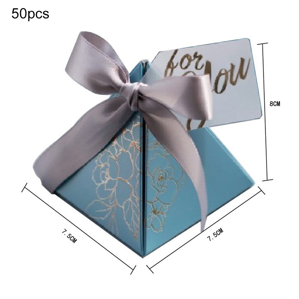 Triangle Candy Box Pyramid Ribbon Gift Box Holiday Wedding Party Favour Gift Box 