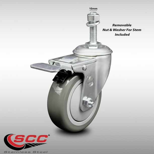 Stainless Steel Polyurethane Swivel Threaded Stem Caster w/4" x 1.25