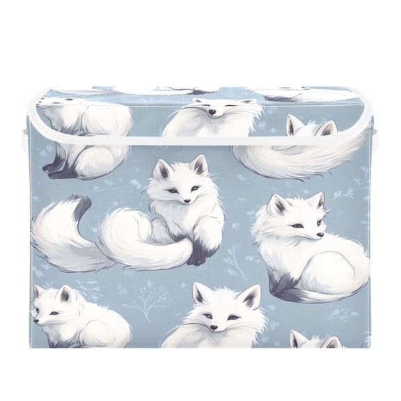 WOBOGO Cute Fox Large Collapsible Storage Box Flip Lid Fabric Decorative Organizer Container Basket with Handles 16.512.611.8in