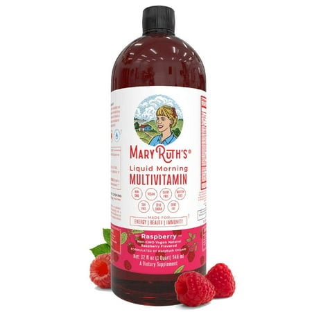 ORGANIC LIQUID MORNING MULTIVITAMIN by MARYRUTH (Raspberry) Highest Purity Organic Ingredients, Vitamins A B C D3 E, Minerals & Amino Acids to Provide Natural Energy All Day 100% VEGAN GLUTEN