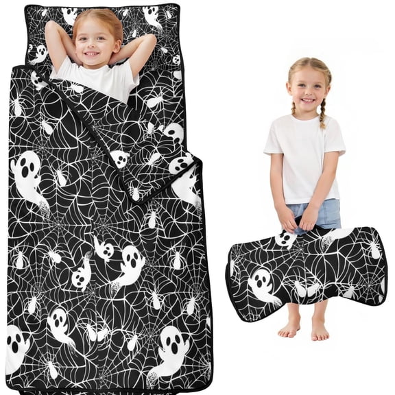 Ghost and Spider Web Halloween Pattern Toddler Nap Mats for Kids Preschool,50"x20" Sleeping Mat Bag or Kids,Toddler Sleeping Bag,Toddler Nap Mat or Daycare