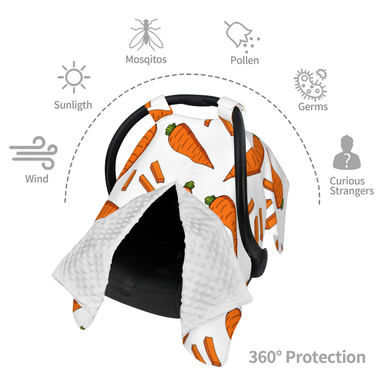 Car Seat Cover Baby - Carrot sticks Pattern Breathable Infant Car Seat Cover for Baby Carseat, Lightweight Comfort Baby Essentials Must Haves Newborn Stuff for Girl Boy