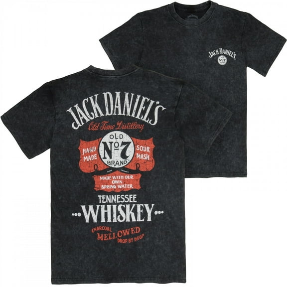 Jack Daniels Old Time Distillery Front and Back Print Acid Wash T-Shirt-Large