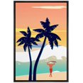 thumbnail image 3 of Wall26 Framed Canvas Print Wall Art Surfer Walking on Beach Shore at Sunset Nature Ocean Illustrations Modern Art Nautical Scenic Colorful for Living Room, Bedroom, Office - 16"x24" BLACK, 3 of 5
