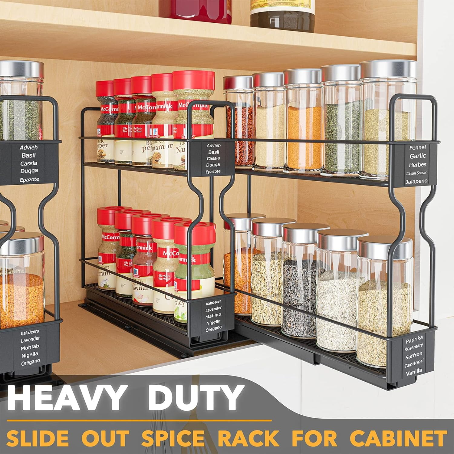 SpaceAid Pull Out Spice Rack Organizer with Labels, 2 Drawers 2-Tier, 5.2" W x10.75 D x10 H