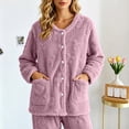 thumbnail image 2 of Women's Sleepwear Cardigan, Fleece Long Sleeve Button Front Jacket with Pockets, Warm Lounge Sleep Top, Cozy Home Indoor Wear | VerBelle,Hot Pink XL, 2 of 9