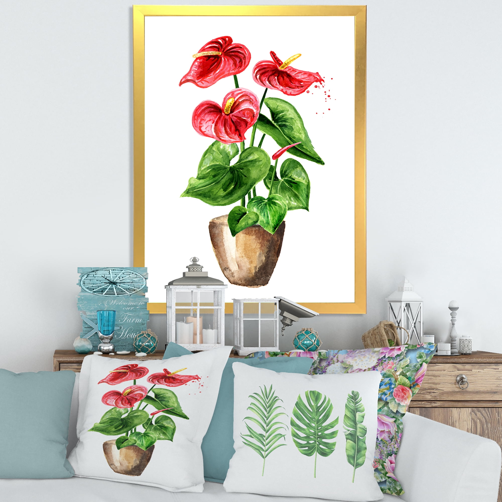 Designart 'Anthurium Tailflower In The Pot' Traditional Framed Art Print