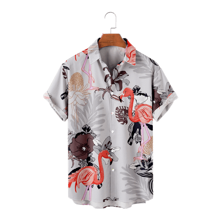 

MLFU Mens Flamingo Hawaiian Shirts Short Sleeve Vintage Beach Aloha Hawaii Shirts Holiday Blouses for Boys 5-14 Years