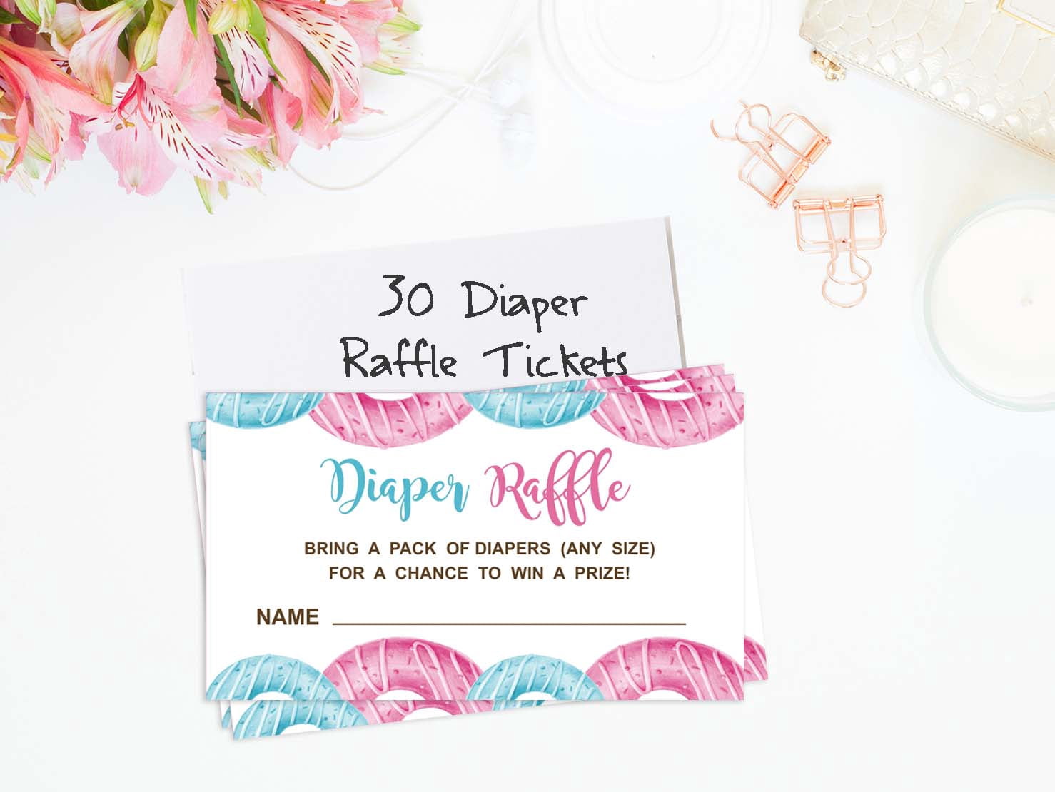 Inkdotpot 30Donuts Baby ShowerDiaper Raffle Ticket Lottery Insert Cards Supplies Games For Baby Shower Party Bring A Pack Of Diapers To Win Favors Gifts And Prizes