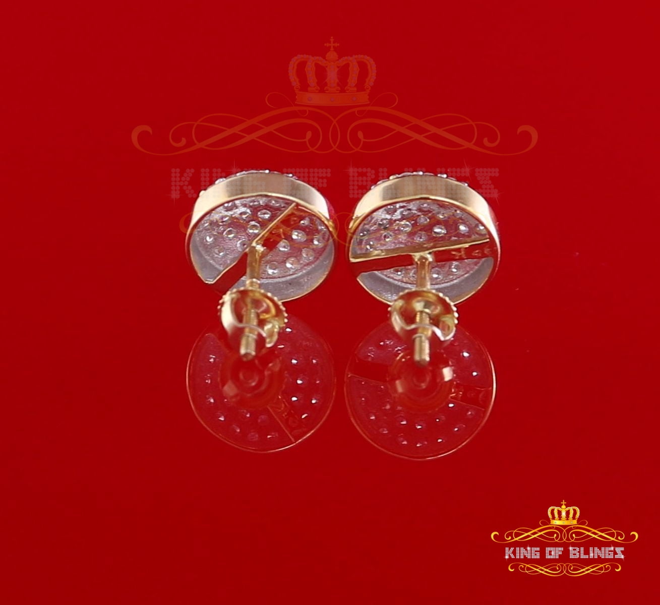 King of Bling's 10K Real Yellow Gold Real Diamond 0.75CT Men's/Women's Stud Round Earring