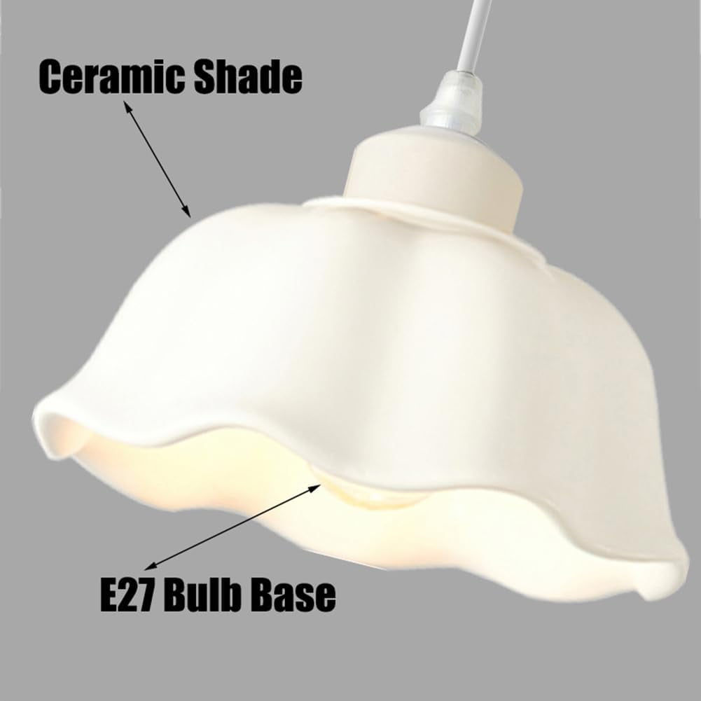 White Ceramic Pendant Light Fixture for Dining Room, Modern Minimalism Pendant Lamp, Nordic Simple Pendant Lighting, Vintage Farmhouse Rustic Pendant Light for Kitchen Island Bar Above Sink Table
