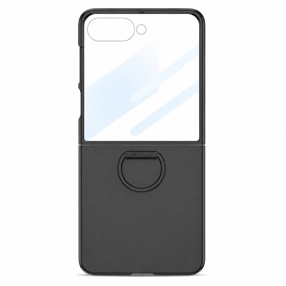 Decase Phone Case for Samsung Galaxy Z Flip 8, Built-in Outer Display Screen Protector, Ring Buckle Holder Stand, Slim Hard PC Protective Cover, Black