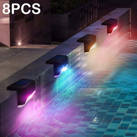 

Solar Pool Lights Color Changing Solar Outdoor Lights Solar Fence Post Lights Waterproof for Pathway Stairs Steps Decks Posts Fences Patio Yard and Porch 8 PACK