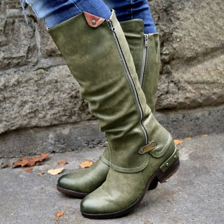 

Women s Fashion Casual Warm Long Boots High Boots Low Heels Zipper Shoes