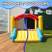 Sportspower inflatable bounce house with slide for kids, indoor outdoor bouncy castle jumper, blow up jump house with air blower, backyard playground, ASTM certified, Heavy Duty, My first Jump N Play