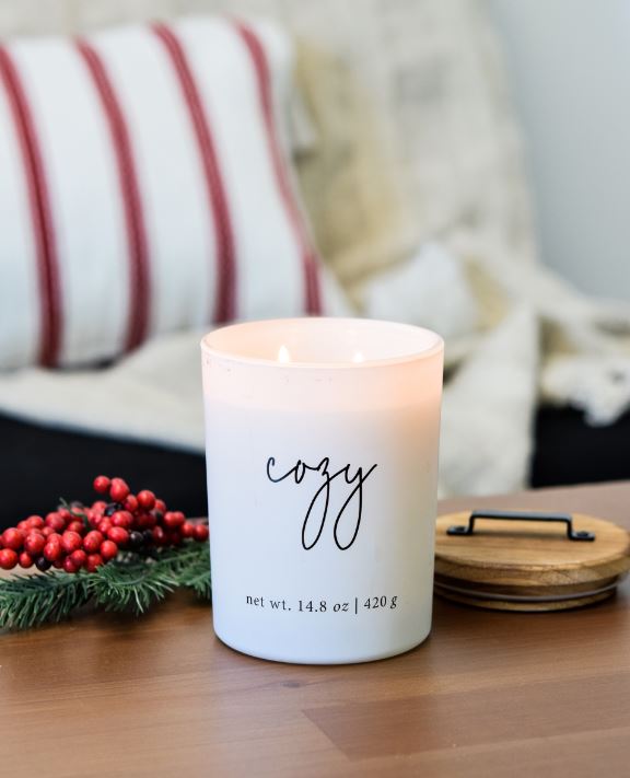 Better Homes & Gardens Farmhouse Sentiments Cozy Smoked Cedar & Snow Scented 2-Wick Candle Jar with Wood Lid, Metal Handle, White, 14.8 oz