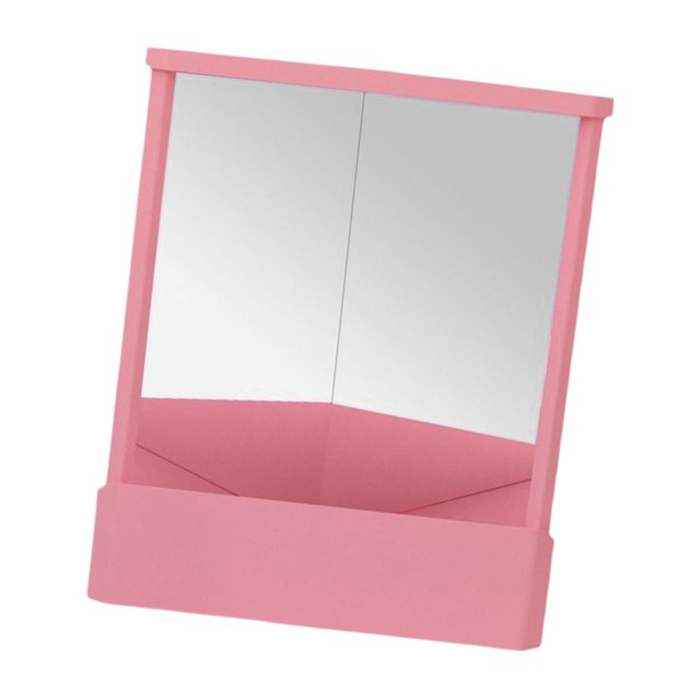 Miroir de Maquillage Miroir Non Réversible Base Stable Commode Inversée Cadeau Chambre Triangulaire Rose 23x19cm