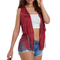 thumbnail image 2 of Gilet à Franges Femme Années 70 Hippie Faux Suède Rivets Sans Manches Gilet Ouvert Boho Western Veste Cardigan Rouge m, 2 of 7