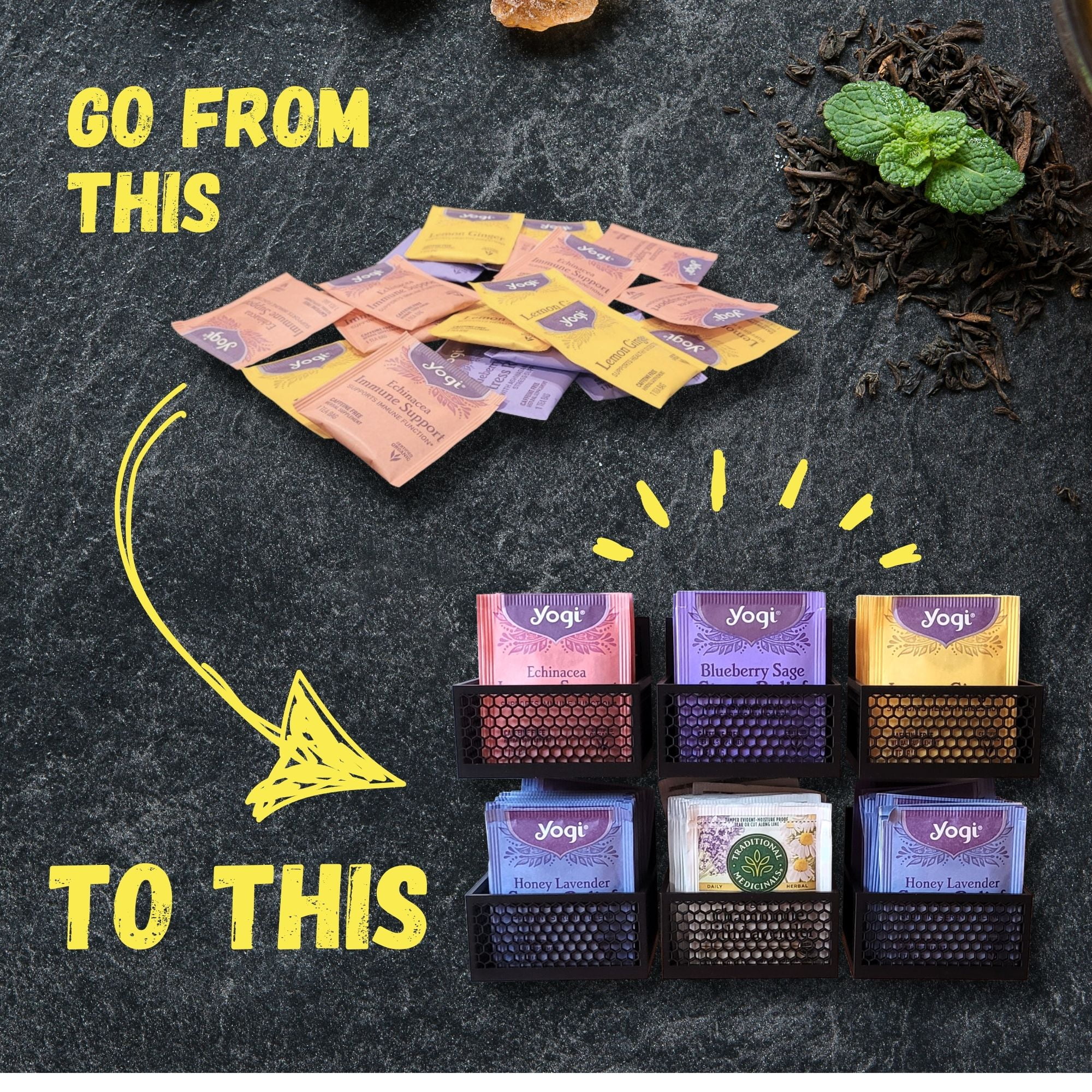 Tea Bag Organizer, Tea Organizer for Tea Bags, 6 Pack Tea Organizer for Fridge, Tea Storage Declutter Idea for Kitchen Counter or Shelf