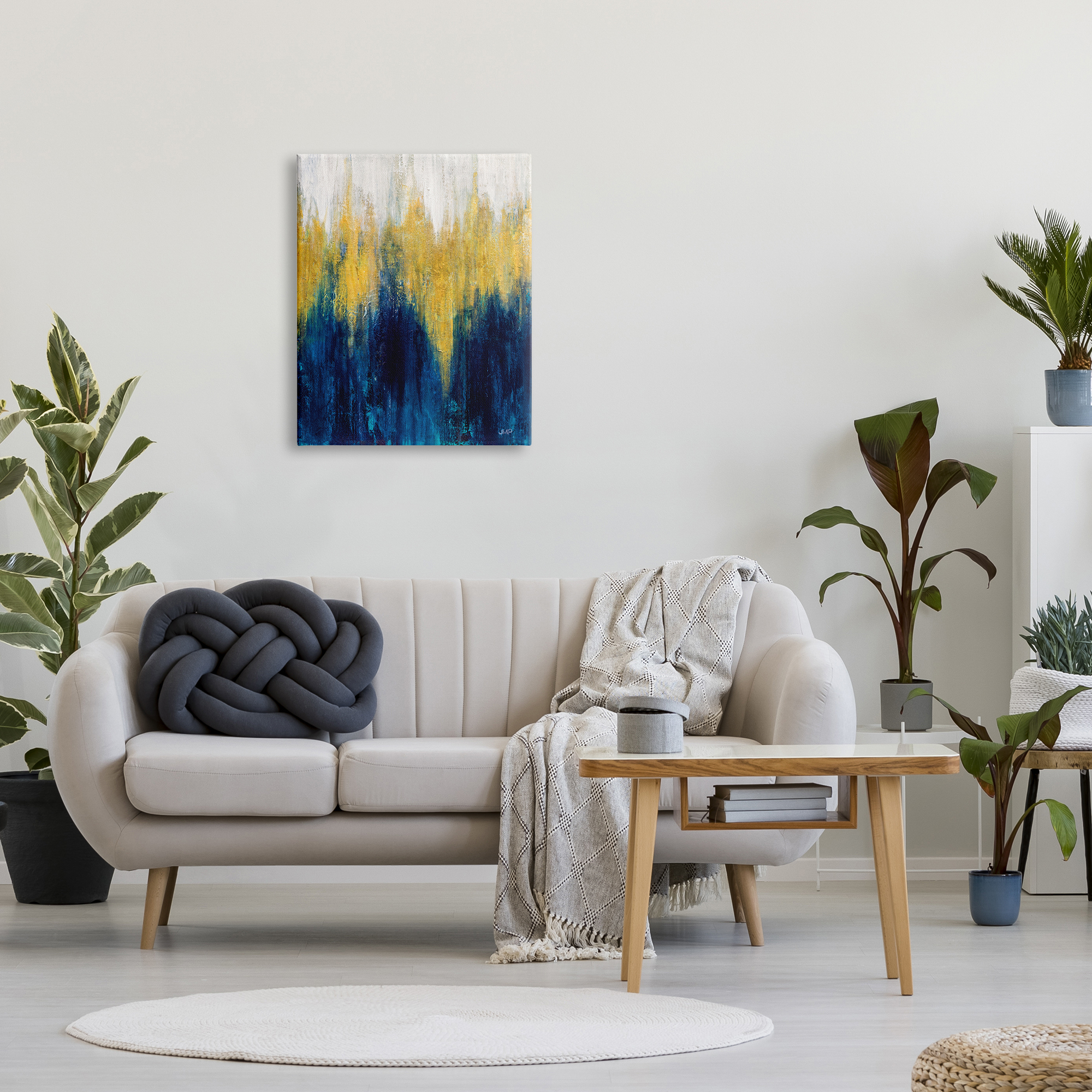 Stupell Industries Blue & Yellow Abstraction Abstract Painting Gallery Wrapped Canvas Print Wall Art, 24 x 30