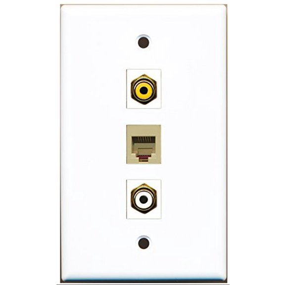 RiteAV - 1 Port RCA White and 1 Port RCA Yellow and 1 Port Phone RJ11 RJ12 Beige Wall Plate