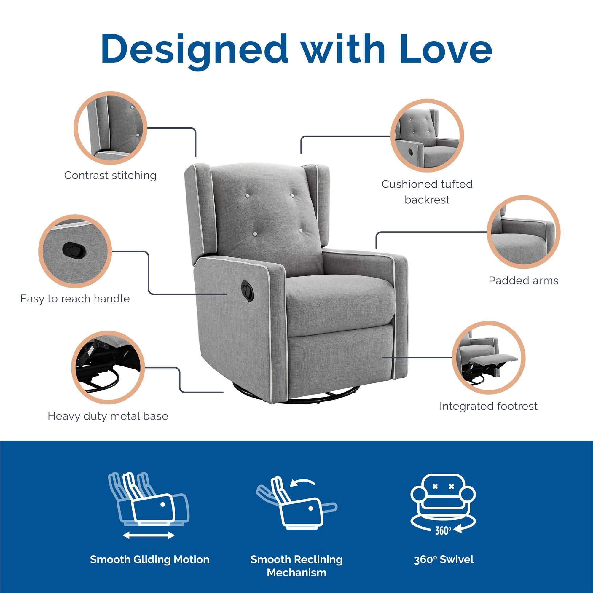 Baby Relax Mikayla 4-in-1 Nursery Swivel Glider Rocker Recliner