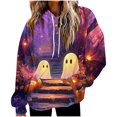 thumbnail image 2 of Frostluinai Spooky Season Womens Hoodie Halloween Ghosts Print Flannel Hooded Sweatshirts Warm Fuzzy Fluffy Fall Winter Pullover with Pockets S-XXL, 2 of 6
