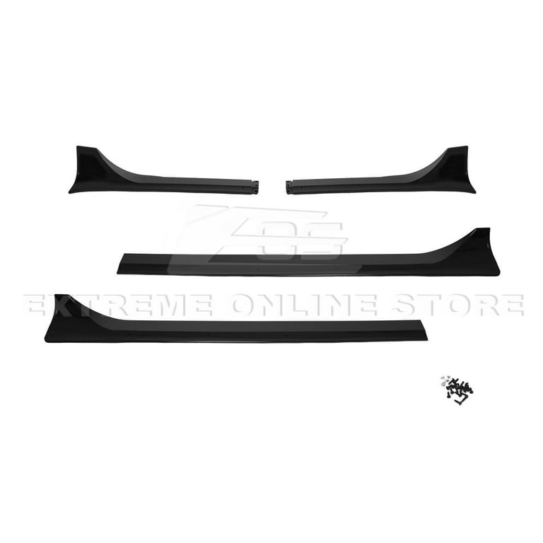 Replacement For 2020-Present Tesla Model Y  Track Style ABS Plastic -  PAINTED GLOSSY BLACK Front Bumper Lower Lip Splitter & Side Skirts Rocker  Panel Extension Pair 