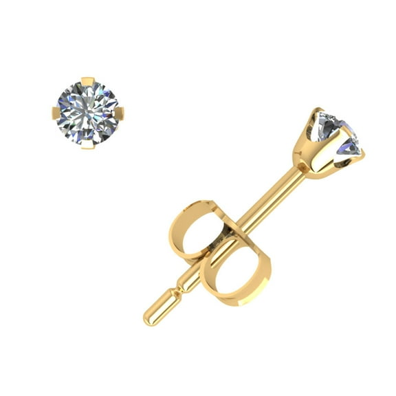 1/10Ct Round Diamond Stud Earrings 14k Yellow Gold Prong Setting Push Back G SI1