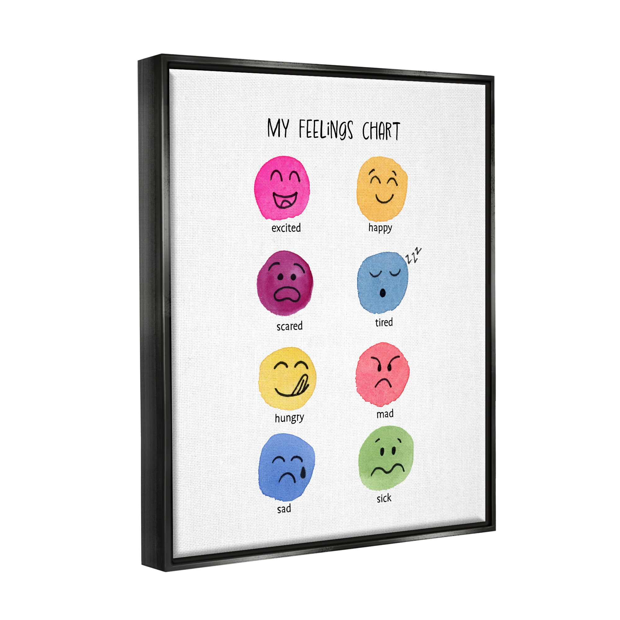 Stupell Industries Children's Feelings Chart Typography Painting Black Floater Framed Canvas Art Print Wall Art, 25 x 31