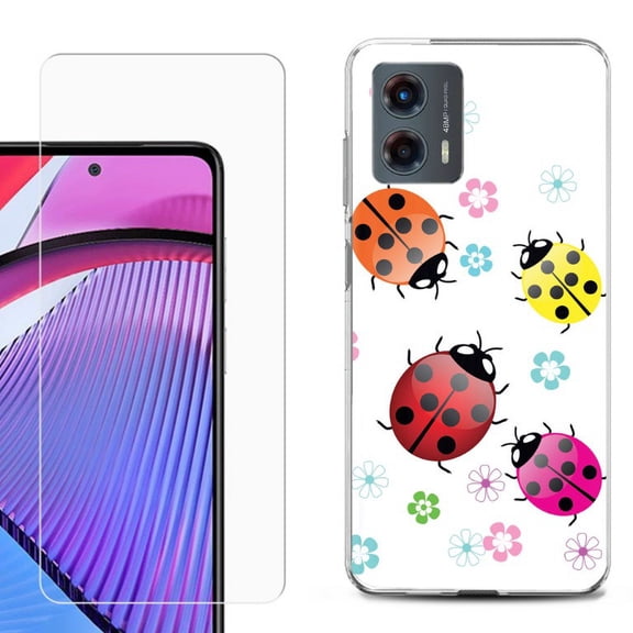 OneToughShield ® Compatible with Motorola Moto G 5G 2023, Shockproof Phone Case, with Tempered Glass Screen Protector - Ladybug