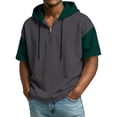 thumbnail image 2 of Men T Shirts Short Sleeve Quarter Zipper Hooded Shirt Basic Grey Athletic Shirt Tees Mens Clothes, 2 of 3