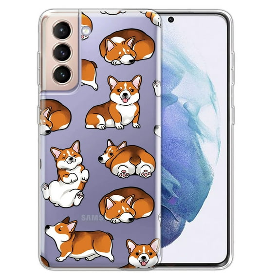 WIRESTER Transparent Soft Gel TPU Clear Case Slim Protective Cover for Samsung Galaxy S22 6.1" 2022, Pembroke Welsh Corgi Funny Playful Postures