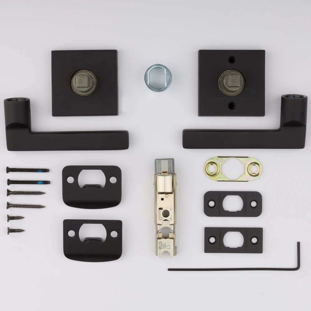 Baldwin Reserve PSSQUCSR141 Passage Handleset Square Lever and Contemporary Rose Bright Nickel Finish