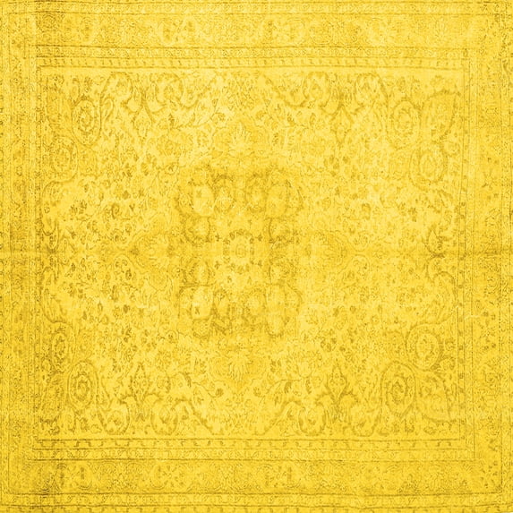 Ahgly Company Machine Washable Indoor Square Persian Yellow Traditional Area Rugs, 8' Square