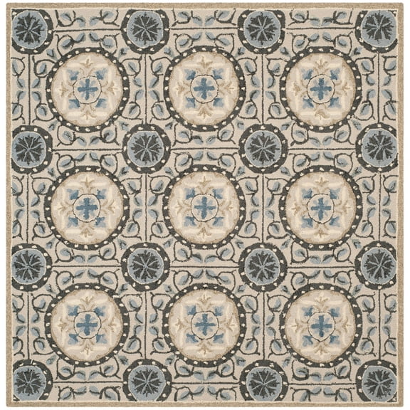 SAFAVIEH Four Seasons Keane Geometric Area Rug, Cement/Blue, 6' x 6' Square